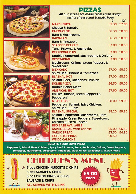 Menu 3 of Blaenau Takeaway