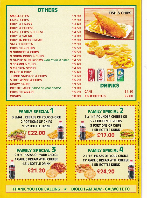 Menu 4 of Blaenau Takeaway