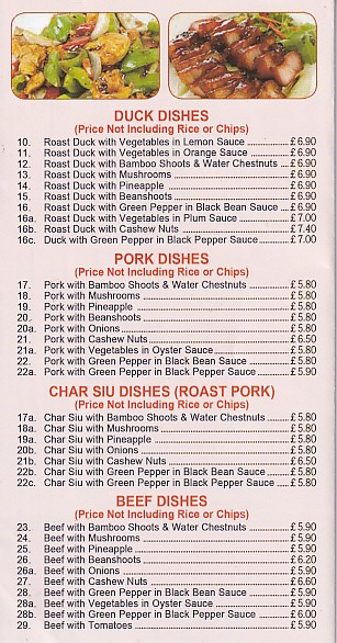 Menu of Golden Mountain Chinese takeaway Blaenau Ffestiniog