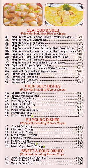 Menu of Golden Mountain Chinese takeaway Blaenau Ffestiniog