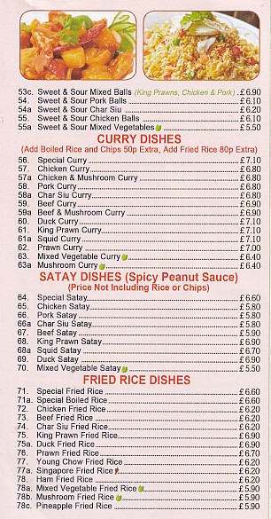 Menu of Golden Mountain Chinese takeaway Blaenau Ffestiniog