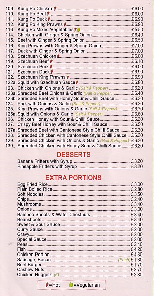 Menu of Golden Mountain Chinese takeaway Blaenau Ffestiniog