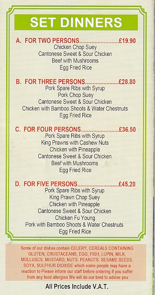 Menu of Golden Mountain Chinese takeaway Blaenau Ffestiniog