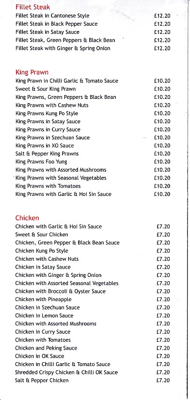 Menu of Fu's Chinese Caernarfon