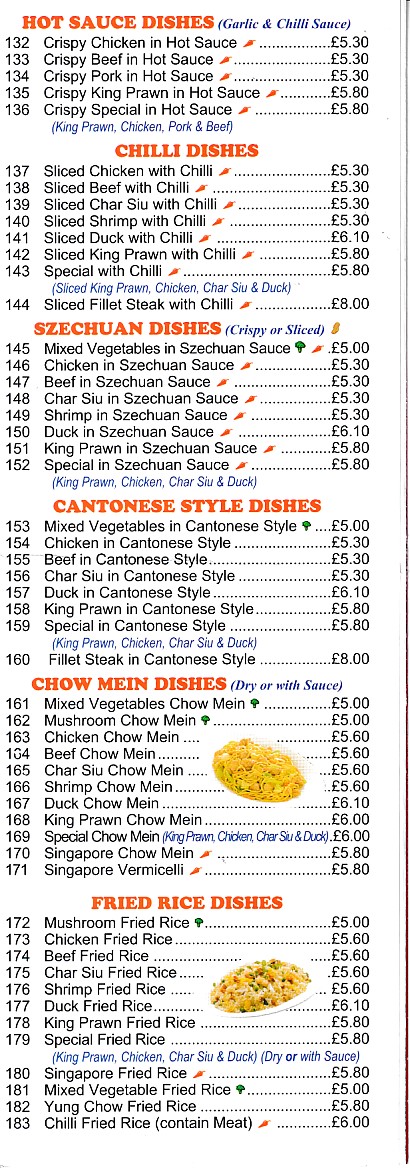 Menu of Menu of Yu's Chinese in Caernarfon