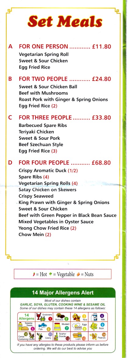 Menu of China Palace, Takeaway in Criccieth