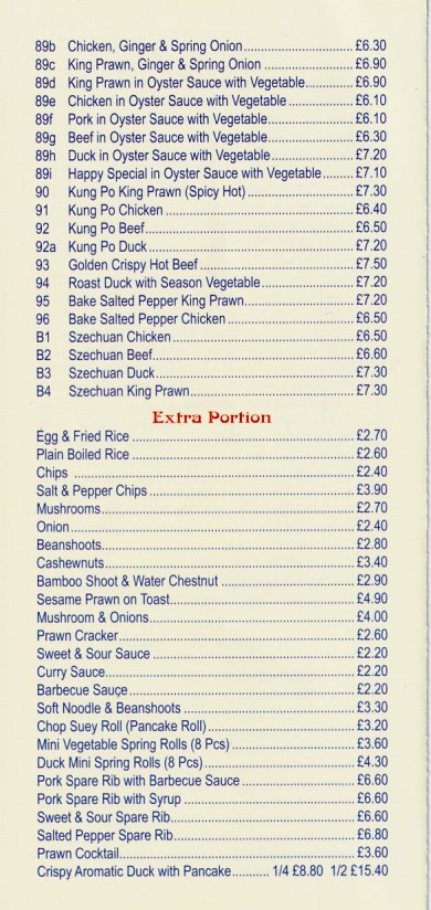 Menu of Happy Chop Suey House, Chinese Porthmadog