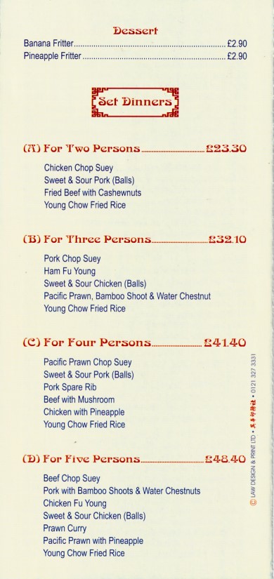 Menu of Happy Chop Suey House, Chinese Porthmadog