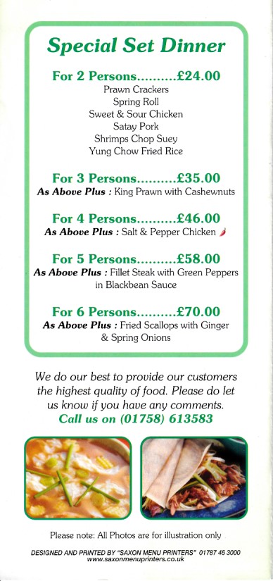 Menu of Bamboo House Chinese Takeaway, Pwllheli