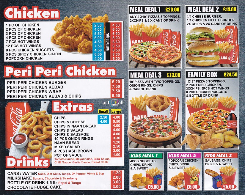 Menu of Nanas Pwllheli