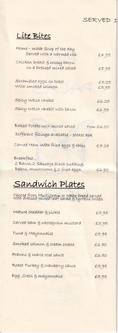 Menu of Pili Palas, Cafe in Pwllheli