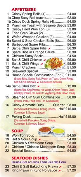 Menu of Hung Hsing Chinese Takeaway Bangor