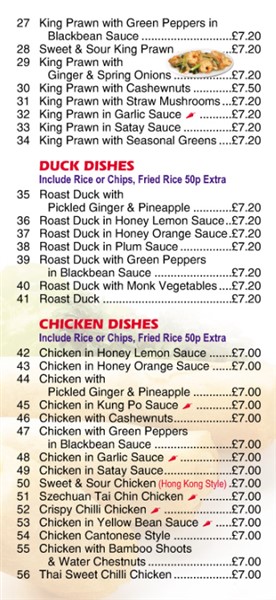 Menu of Hung Hsing Chinese Takeaway Bangor