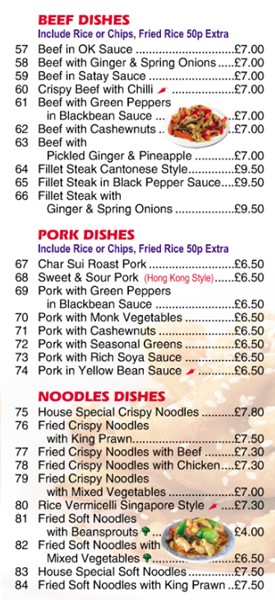 Menu of Hung Hsing Chinese Takeaway Bangor