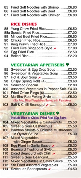 Menu of Hung Hsing Chinese Takeaway Bangor