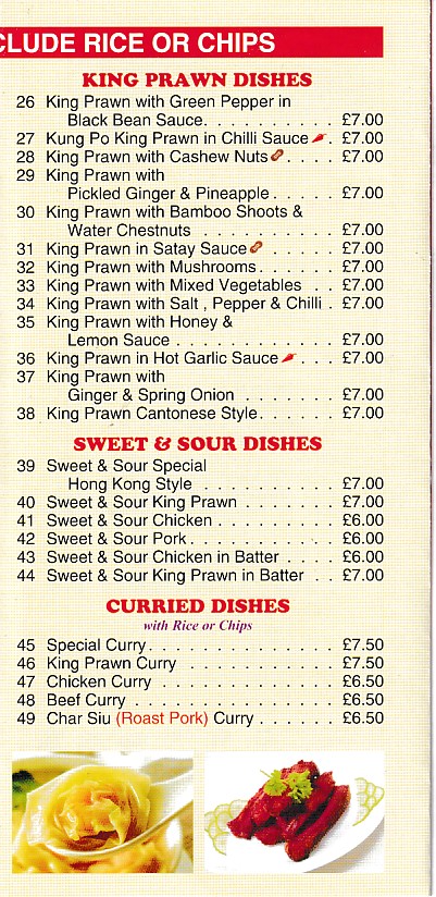 Menu of Yamin, Chinese Porthmadog