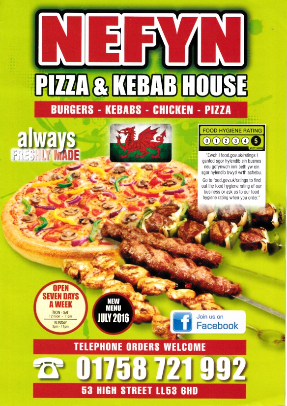 Menu of Nefyn Pizza Kebab